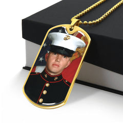 Necklace with Engraving text and photo image, a perfect gift for Veterans and Memorial Day.