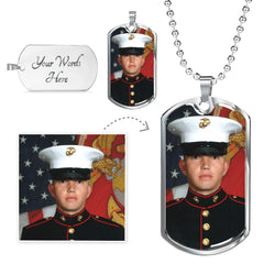 Necklace with Engraving text and photo image, a perfect gift for Veterans and Memorial Day.