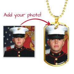 Necklace with Engraving text and photo image, a perfect gift for Veterans and Memorial Day.