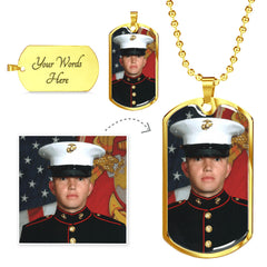 Necklace with Engraving text and photo image, a perfect gift for Veterans and Memorial Day.
